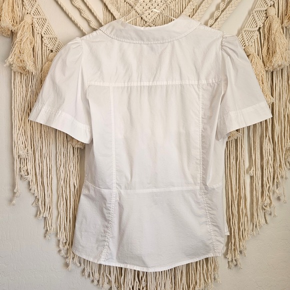 Tanya Taylor White Cotton Blend Short Puff Sleeve Wrap Blouse Sandra Top Size 14 - Picture 11 of 12